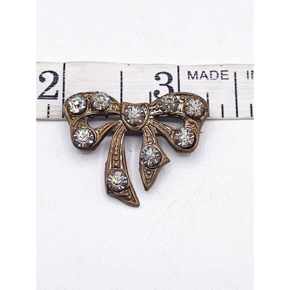Antique Rhinestone Bow Brooch C Clasp Edwardian Art Deco Clear Sparkle Jewelry - Picture 9 of 10